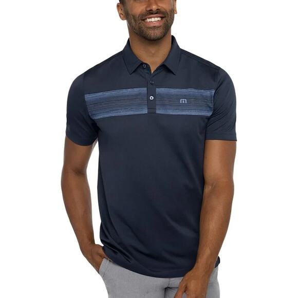 Travis Mathew Spearhead Golf Mens Polo M Blue Luna Short Sleeve Breathable Logo - Picture 1 of 9